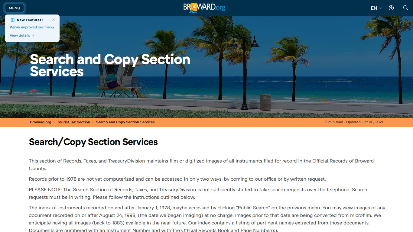 Records Search and Copy Section Services - Broward County, Florida